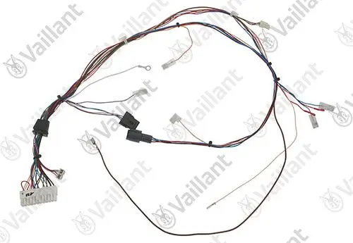 Kabelbaum von Vaillant mit mehreren Kabeln und Steckverbindern für die elektrische Verkabelung, dargestellt auf einem weißen Hintergrund.